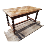 Vintage wooden table with checkerboard pattern