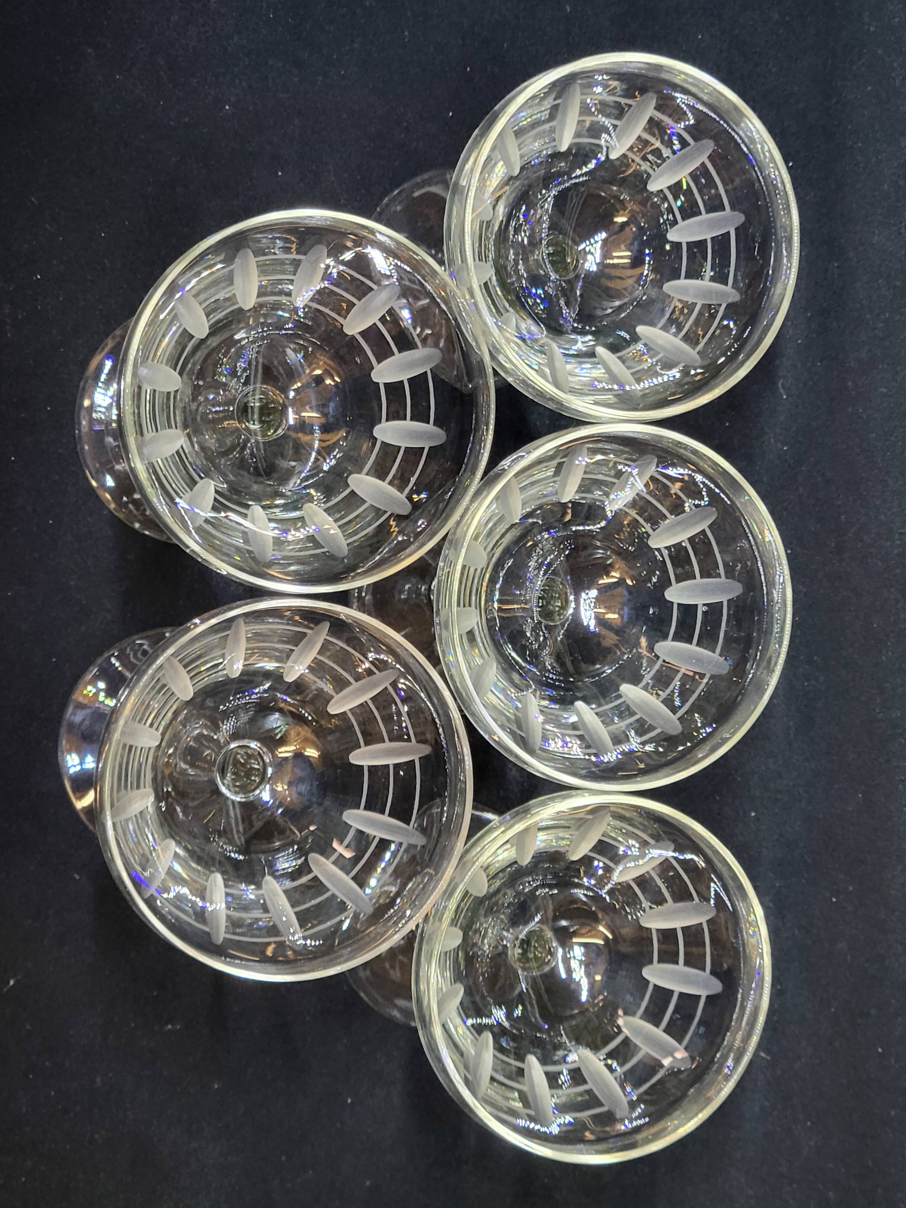 5 Antique Art Deco Palmette Cut Crystal Champagne Glasses