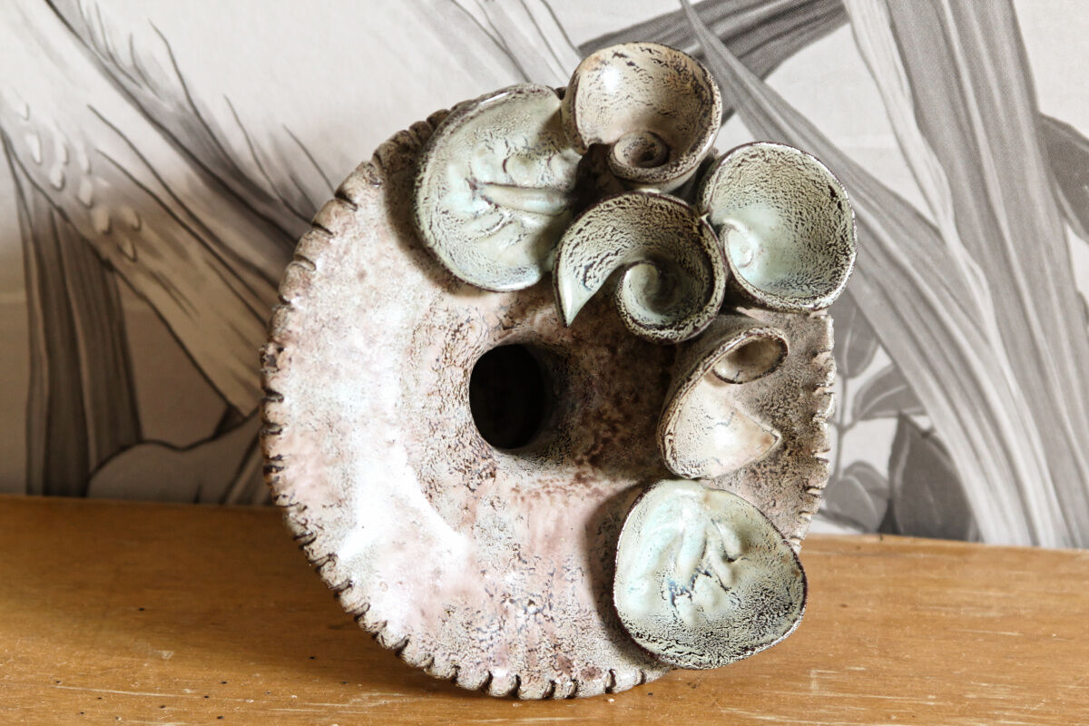 Glazed terracotta candle holder