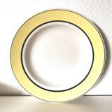 set of 5 soup plates / circle / yellow / black edges / Lunéville