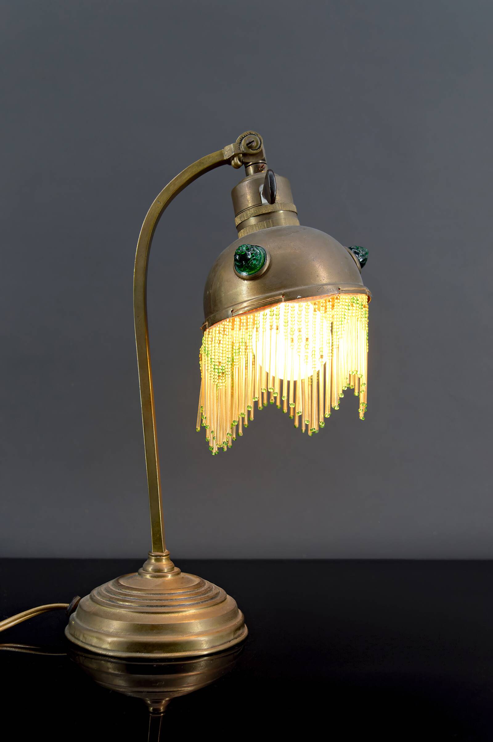 Art Nouveau Brass and Glass Cabochon Table Lamp, Circa 1910