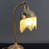 Lampe de table Art Nouveau en Laiton et Cabochons de Verre, Circa 1910