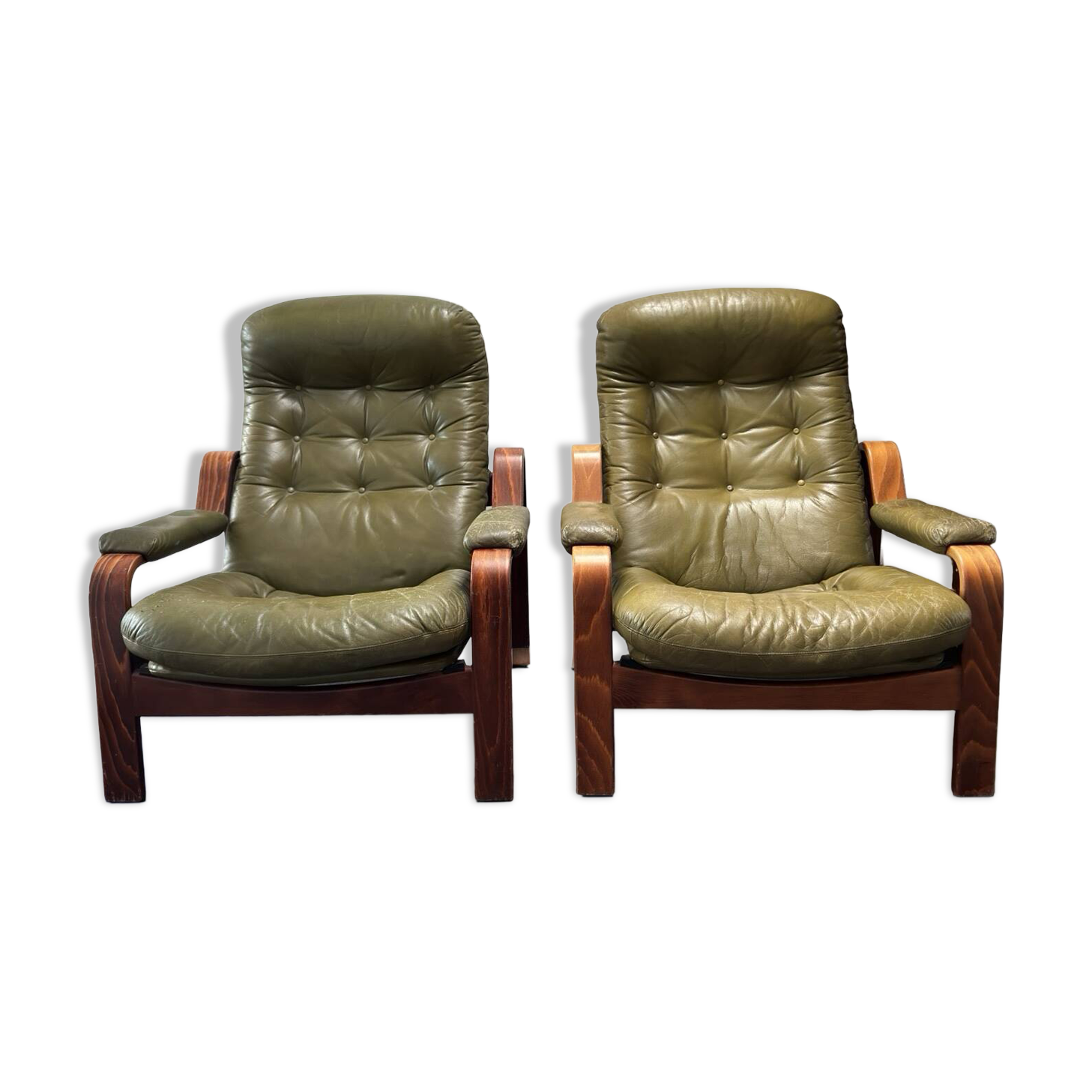 Ensemble de 2 fauteuils de salon vert olive – Göte Möbler, Suède, années 1970