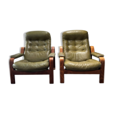 Set of 2 olive green lounge chairs – Göte Möbler, Sweden, 1970s