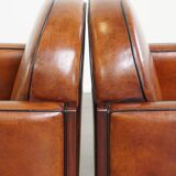 Set of 2 beautiful cognac-colored sheepskin Art Deco armchairs