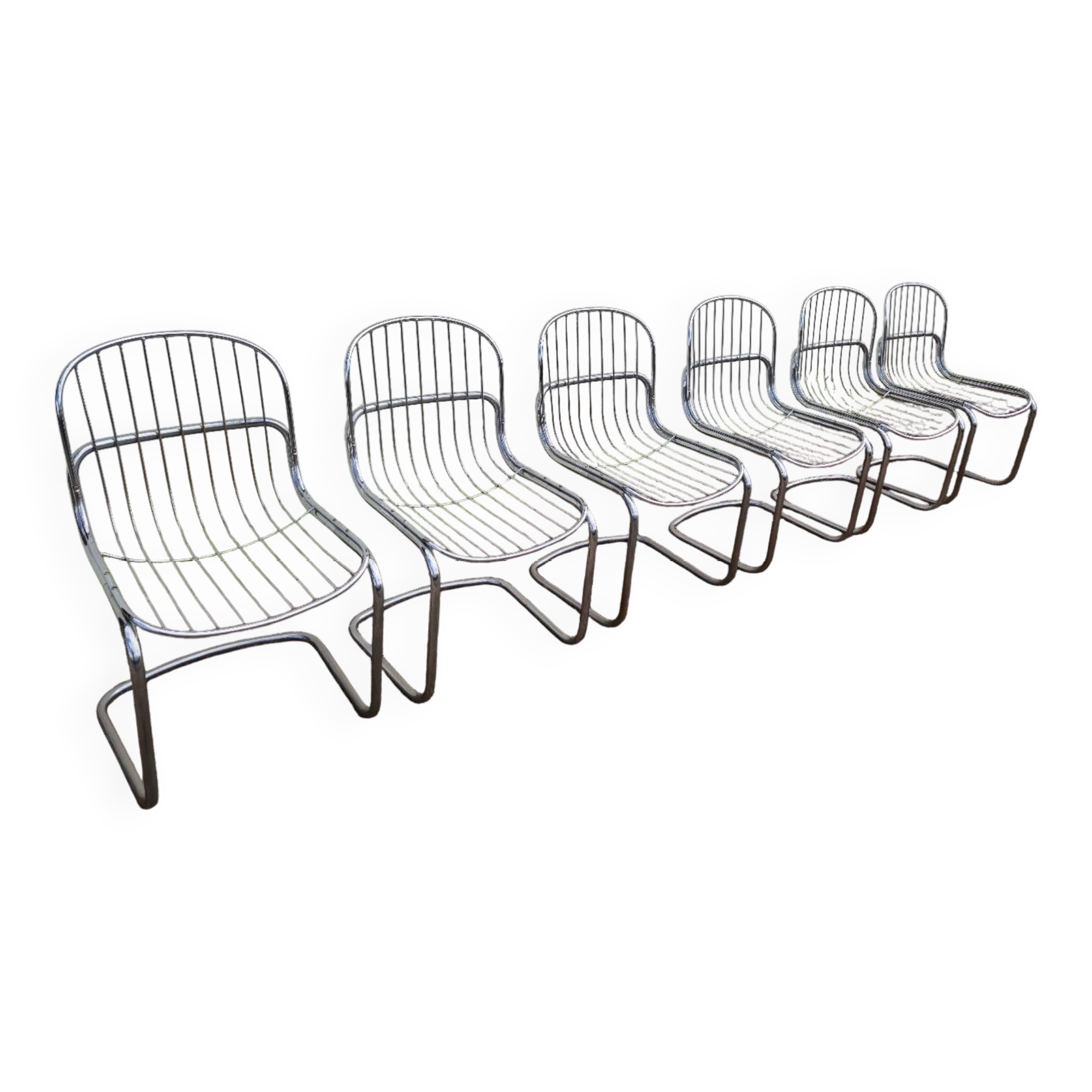 Set of 6 chrome metal design chairs from the 1970s.