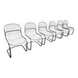 Set of 6 designer chairs in chromed metal from the 1970s