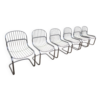 Serie de 6 chaises Design en métal chromé 1970s