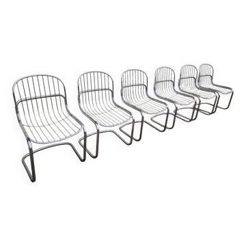 Set of 6 chrome metal design chairs from the 1970s.