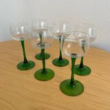 Set of 6 green stemmed glasses