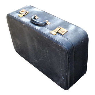 Valise vintage en carton enduit noir - intérieur rouge et ferrure doré 36x55x18