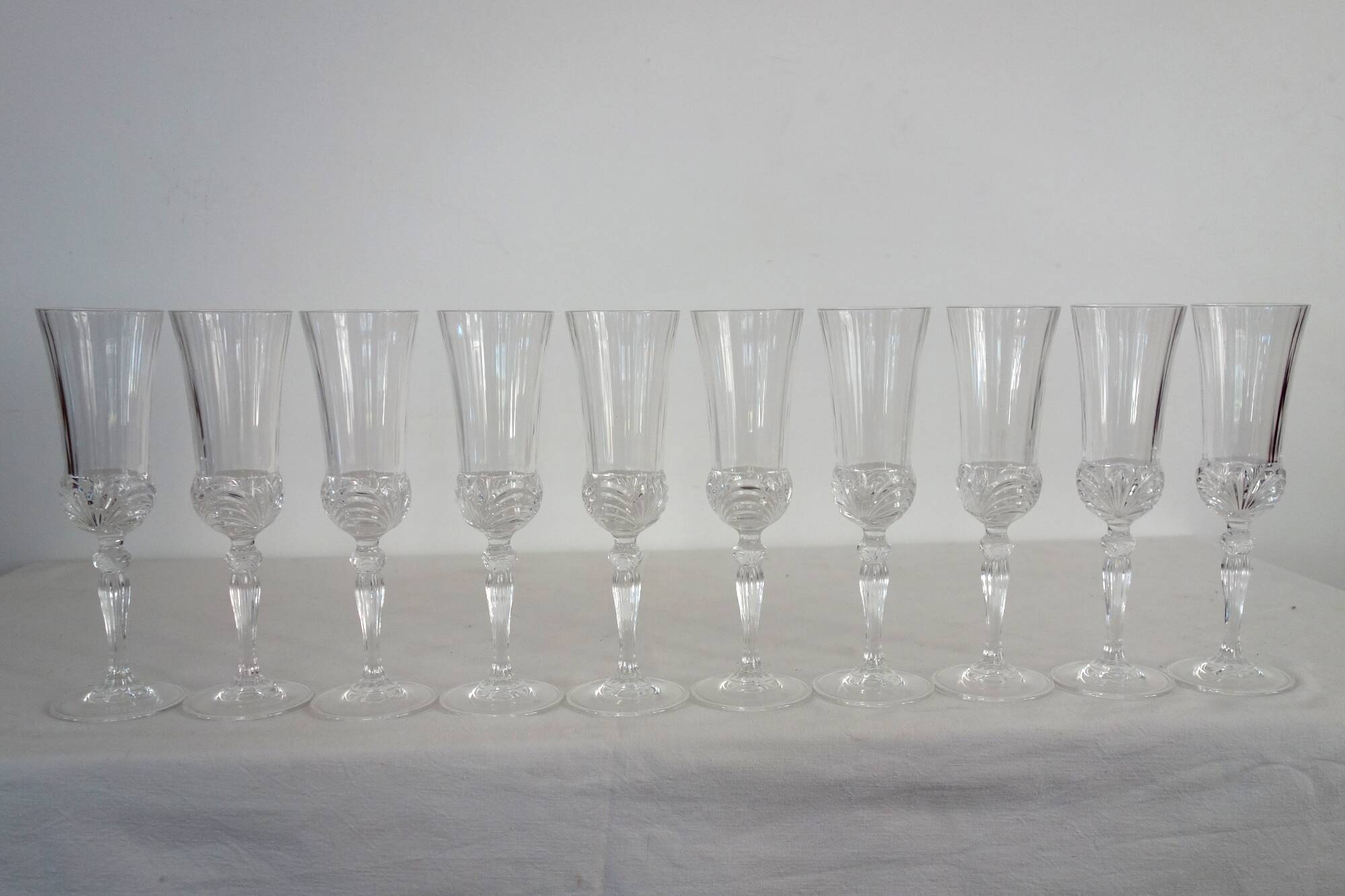 10 Royal Crystal Rock RCR champagne flutes 70s/80s