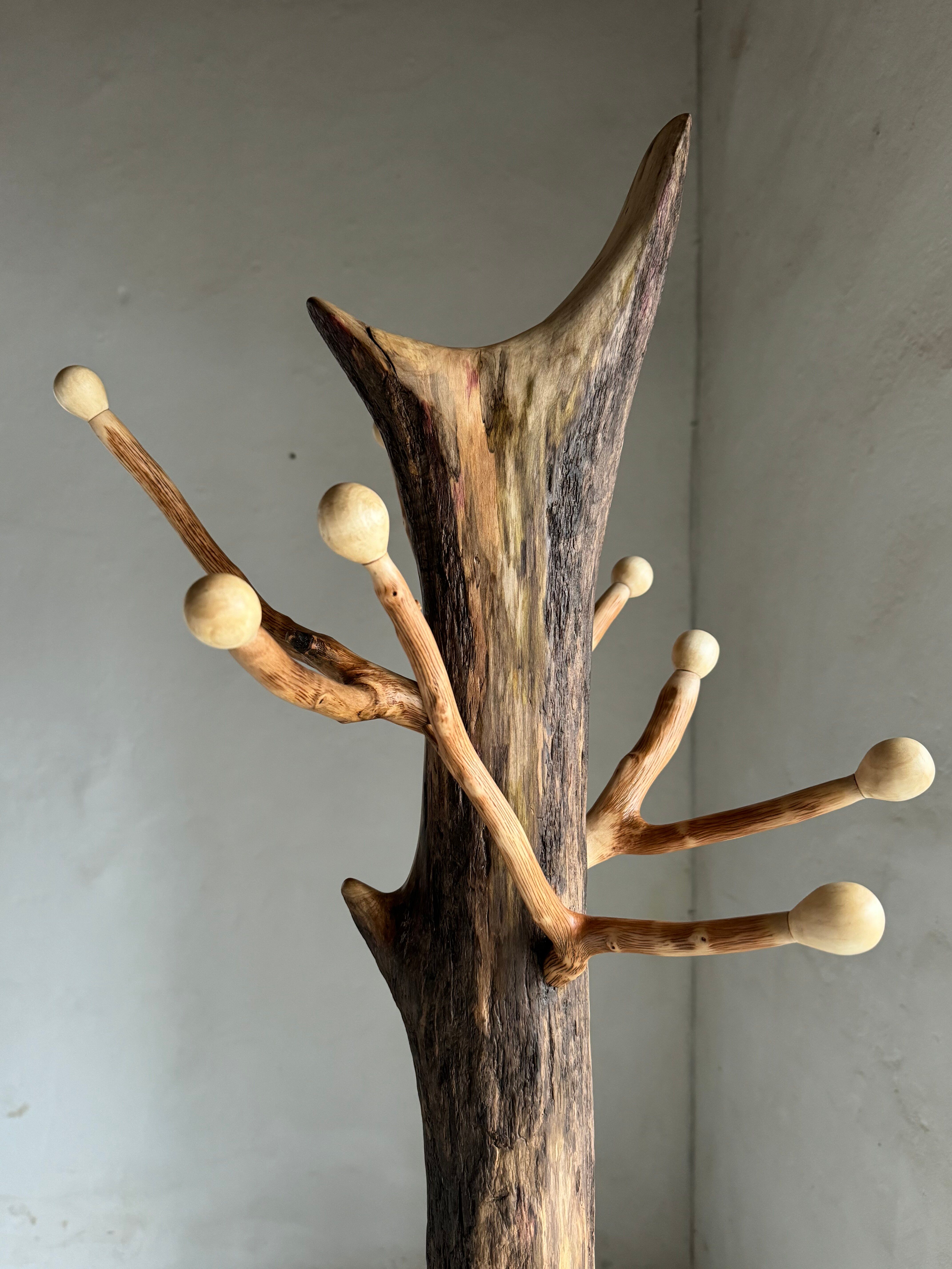 Standing Coat Rack with Hazel Branch Hooks