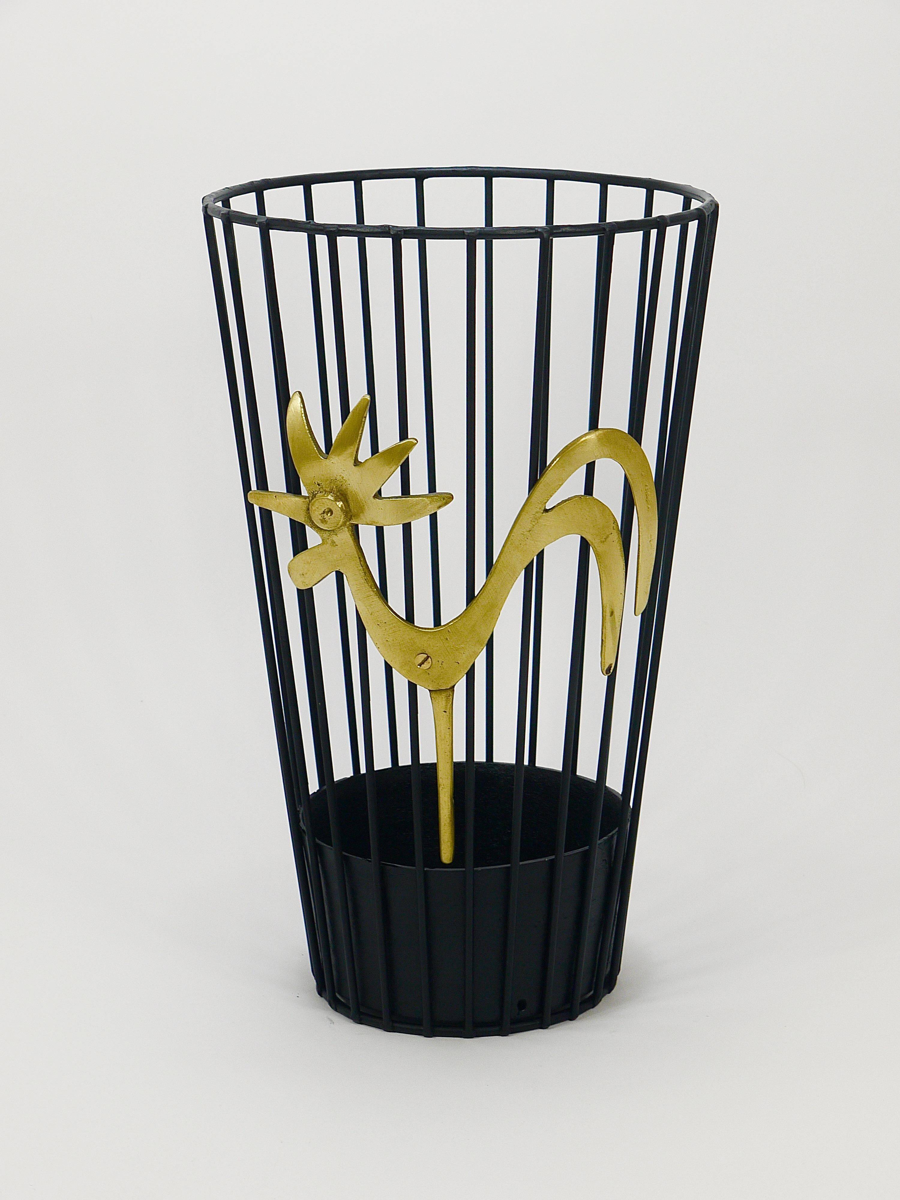 Brass Umbrella Stand Coq by Walter Bosse Mid-Century for Herta Baller, 1950s