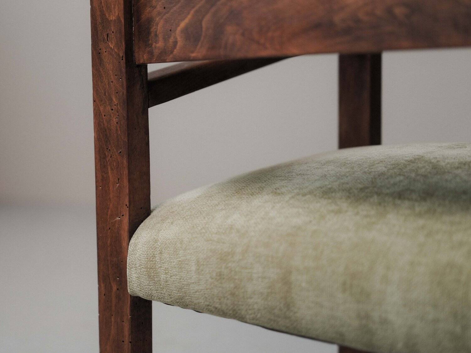 French modernist armchair in wood and green velvet, 1950s