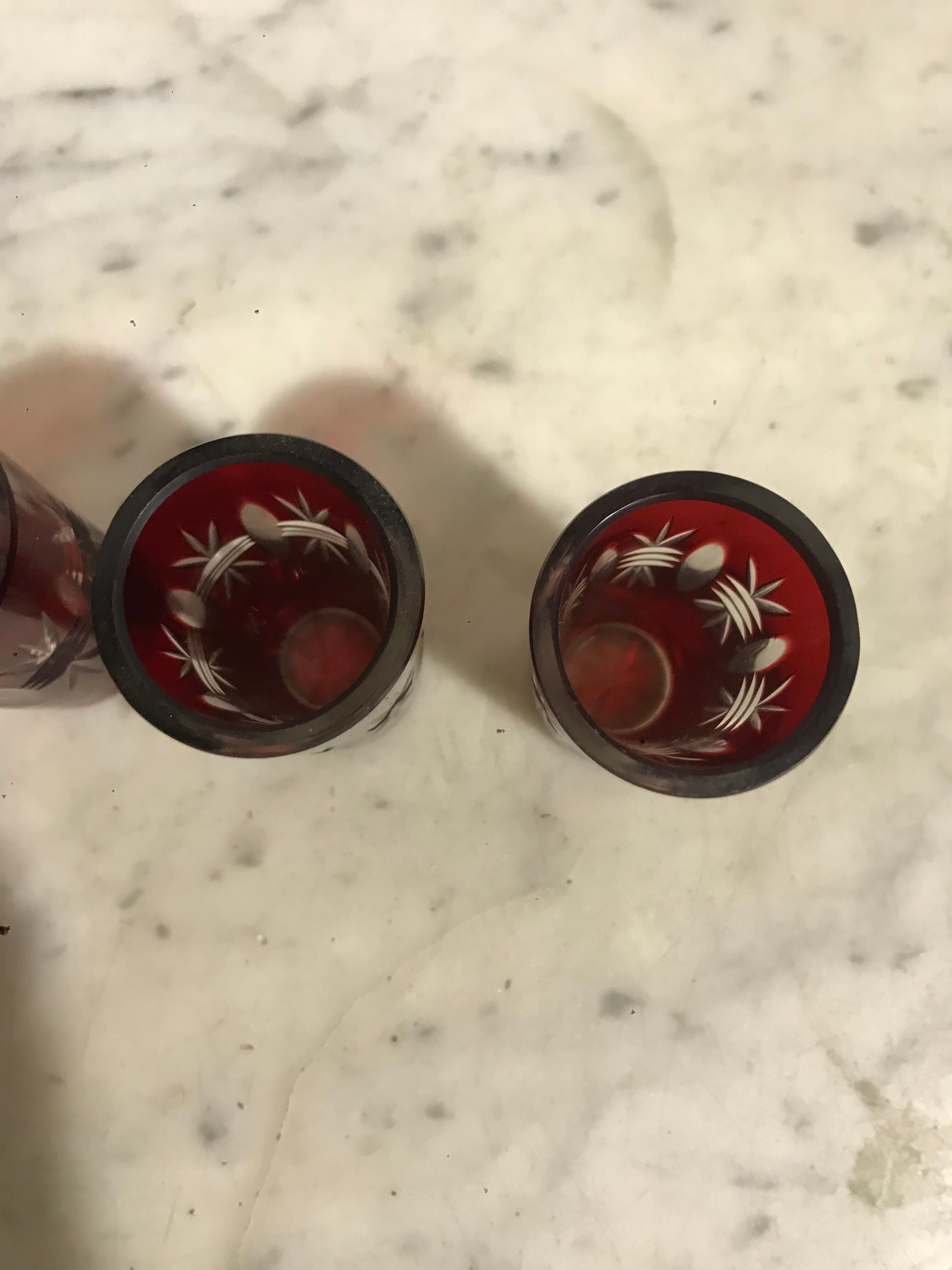 6 bohemian crystal liqueur glasses