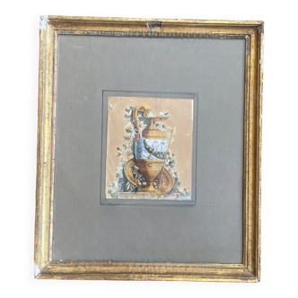 Watercolor XIXth Fountain at Antique Signed H. Lozé