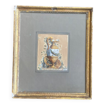 Watercolor XIXth Fountain at Antique Signed H. Lozé