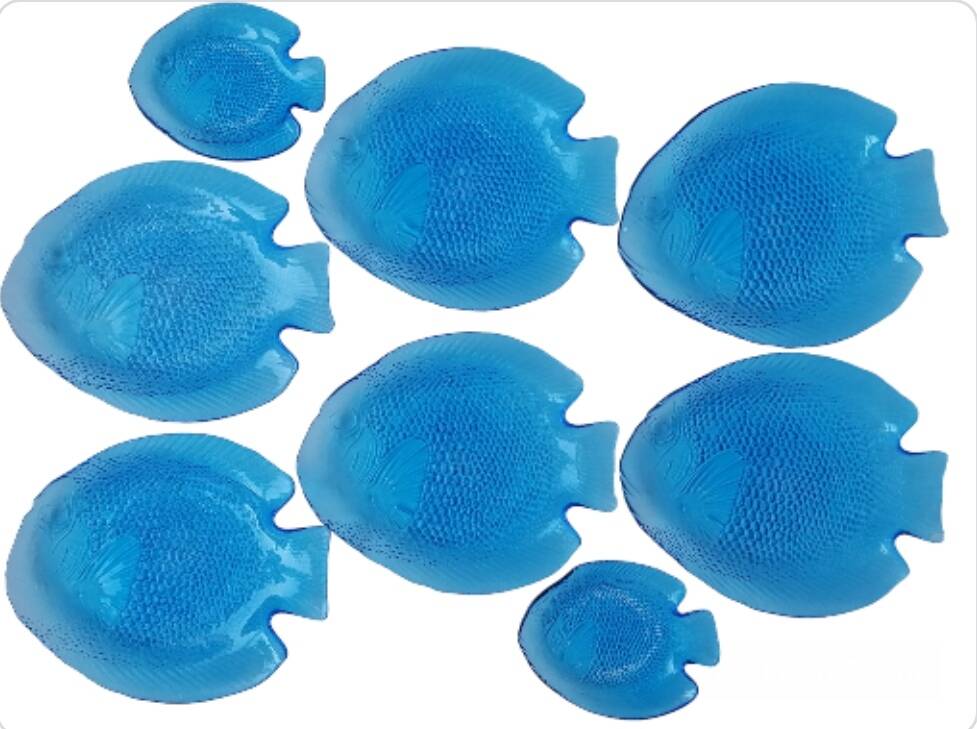 6 blue fish zoomorphic glass plates