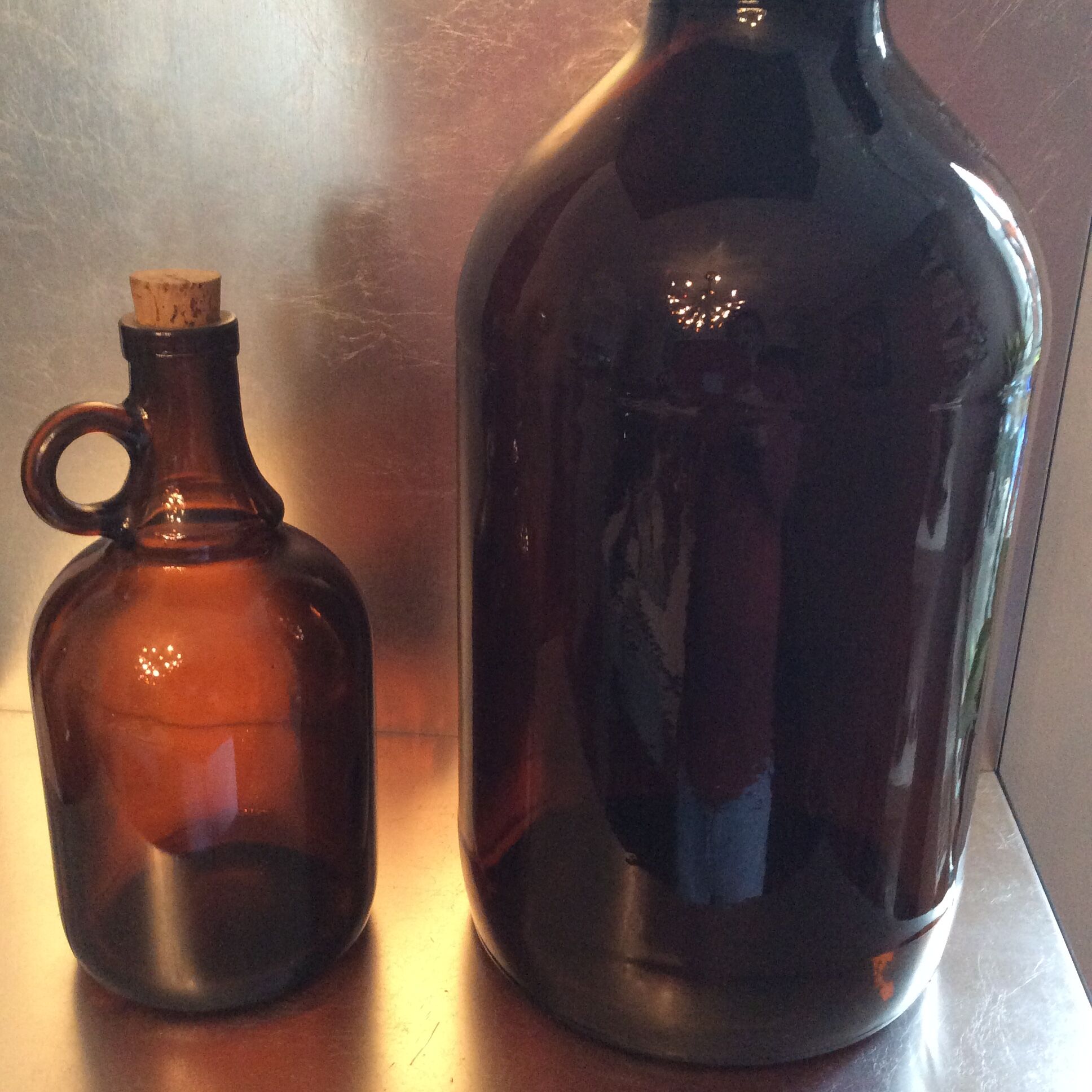 2 vintage amber glass canisters