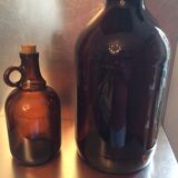 2 vintage amber glass canisters