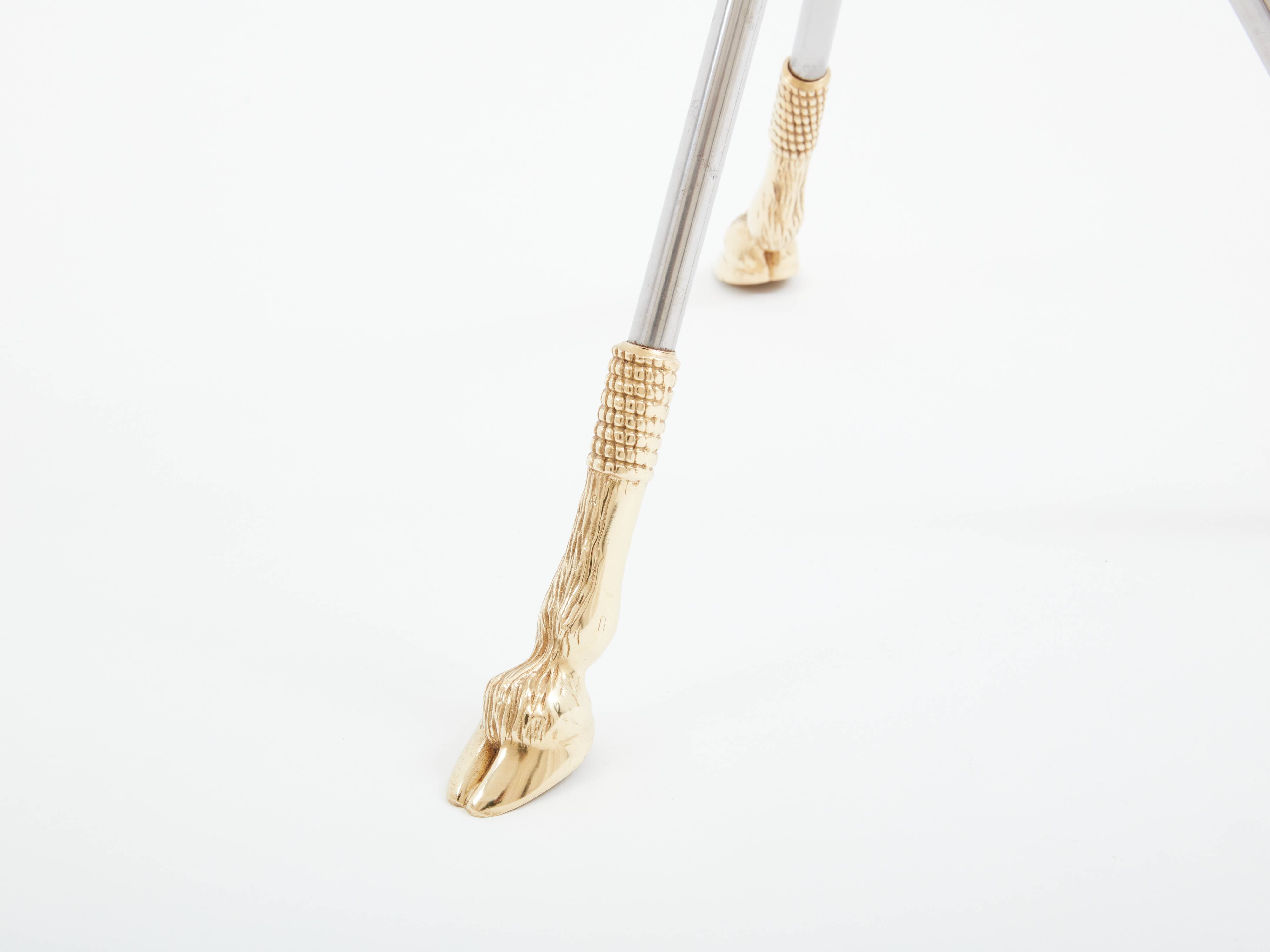 Brass steel pedestal table with removable top signed Alberto Orlandi 1970