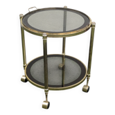 Table roulante, desserte vintage laiton et verre fumé – années 1960