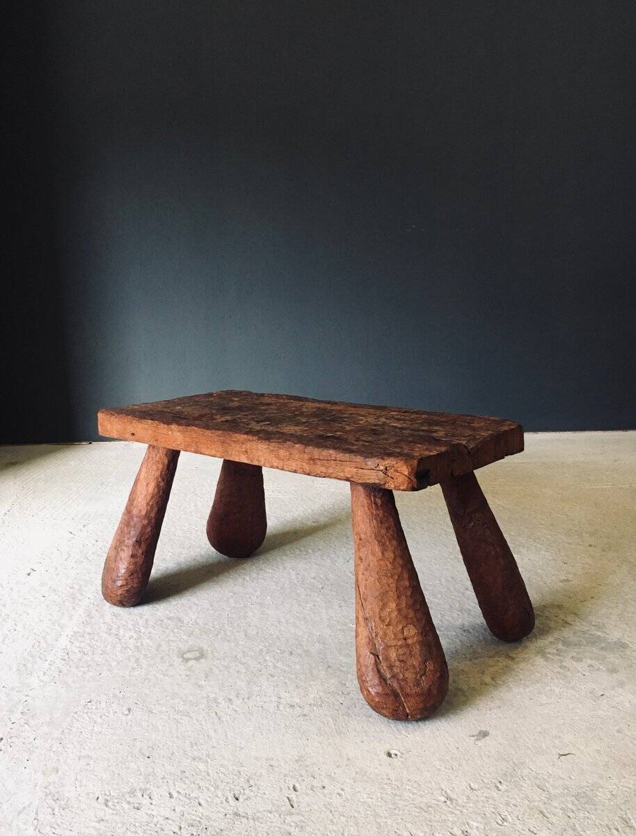 Brutalist Handcrafted Carved Oak Coffee Table, Belgium, 1960s