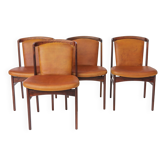 Set of 4 Erik Buch Rosewood Dining Chairs Cognac Leather Danish Mid Century