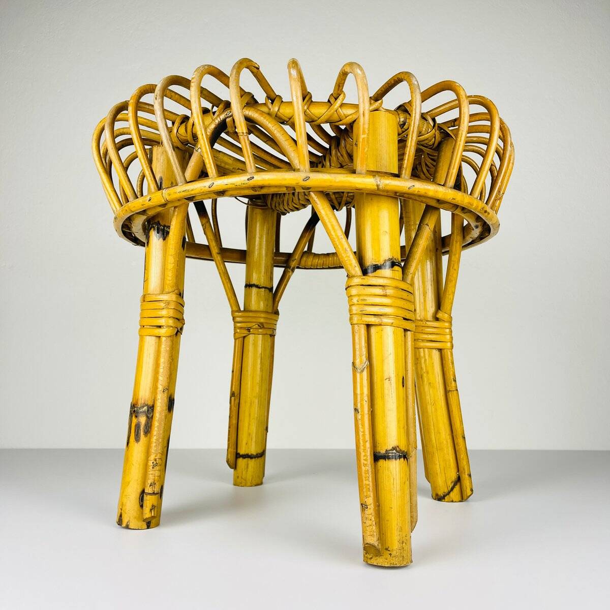 Vintage rattan stool, Italy, 1960s