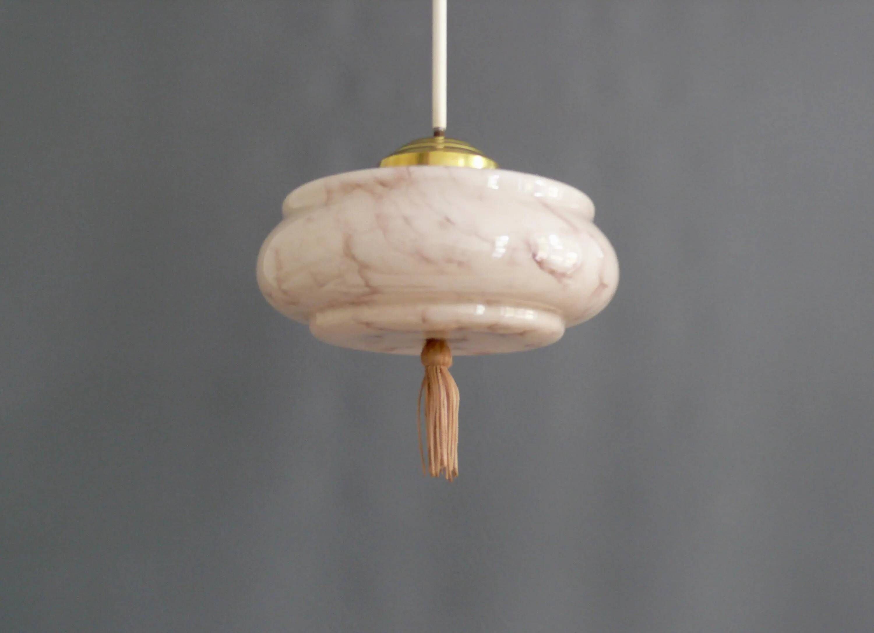 Art Deco Stab-Pendant Light with Marbled Glass Shade, Germany 1930s