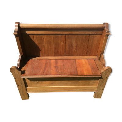 Banc coffre en chêne et merisier