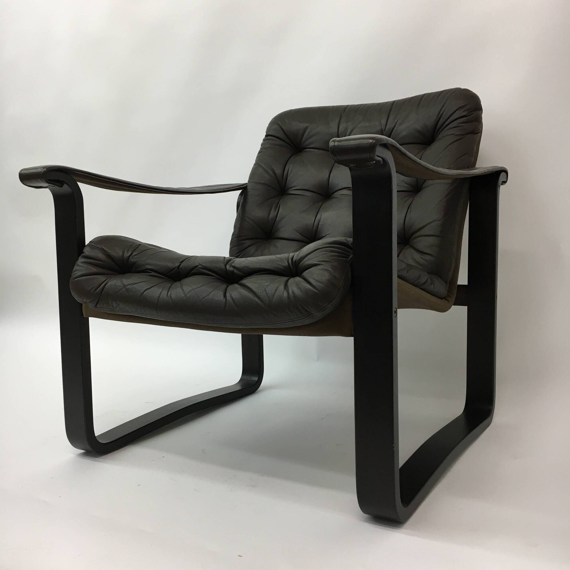 Mid-century design OY BJ Dahlqvist AB Dark Brown Leather safari lounge chai