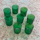 8 glasses of water or wine, straight, in green glass, cups, stamps chantovent vin de pays france