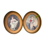 Set of 2 oval paintings