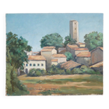 Tableau ancien peinture sur bois signée A. Challou