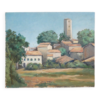 Tableau ancien peinture sur bois signée A. Challou