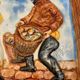DISH IN BARBOTINE SCENE OF FISHERMAN 1960 FORT RELIEF RENE DELARUE DEVRES