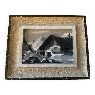 Alpine Table Vintage 1950s, Carved and Painted Wood Signed Hauler 33