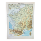 Gravure ancienne 1898, Carte de la France, géographie • Lithographie originale et vintage