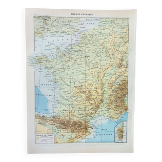 Old engraving 1898, Map of France, geography • Original and vintage lithograph