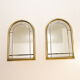 Pair of bevelled mirrors, brass edging frame in brushed wood years Italy 70's