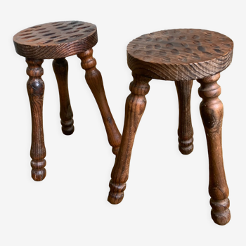 Duo of high tripod stools