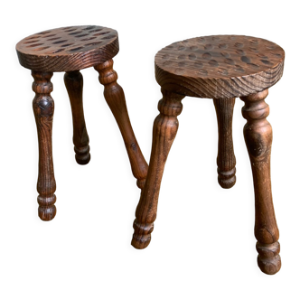 Duo of high tripod stools