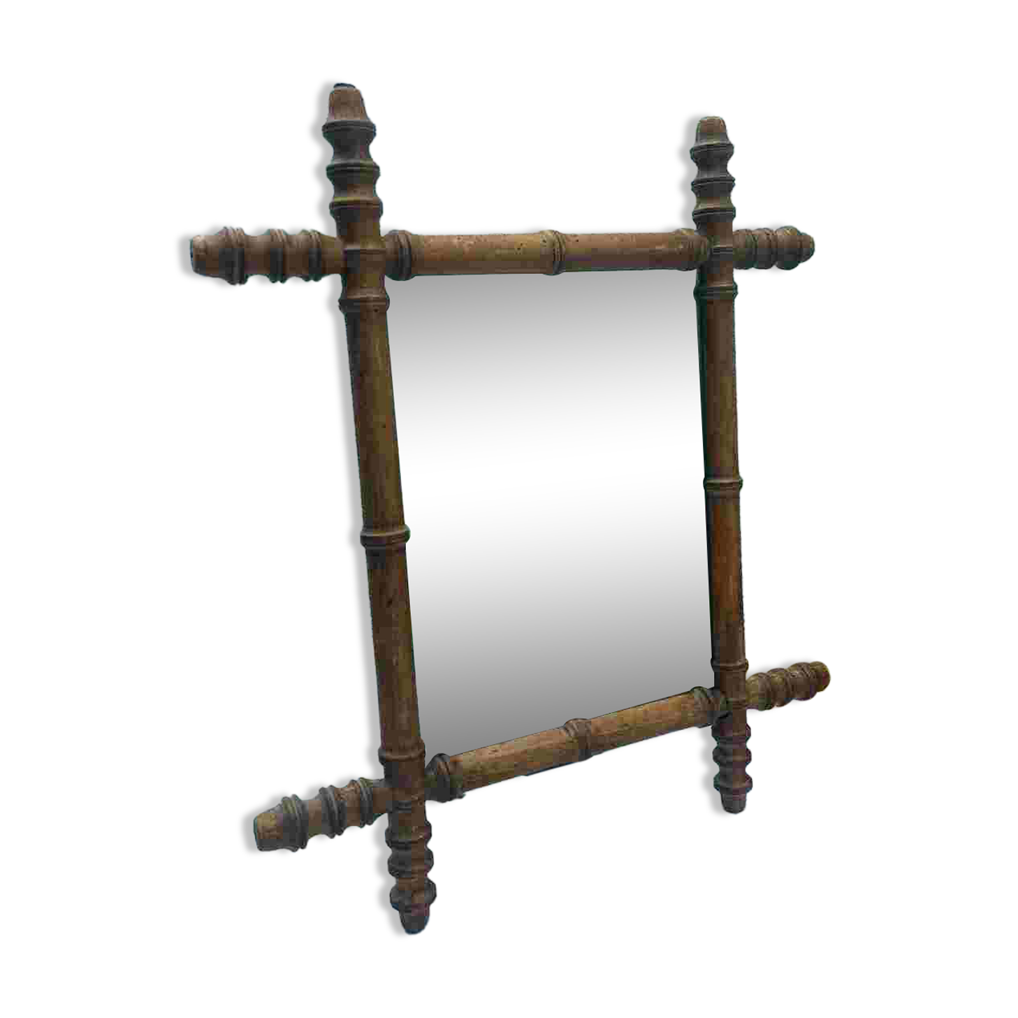 Early 20th Century Bamboo Style Turned Wood Hanging Mirror