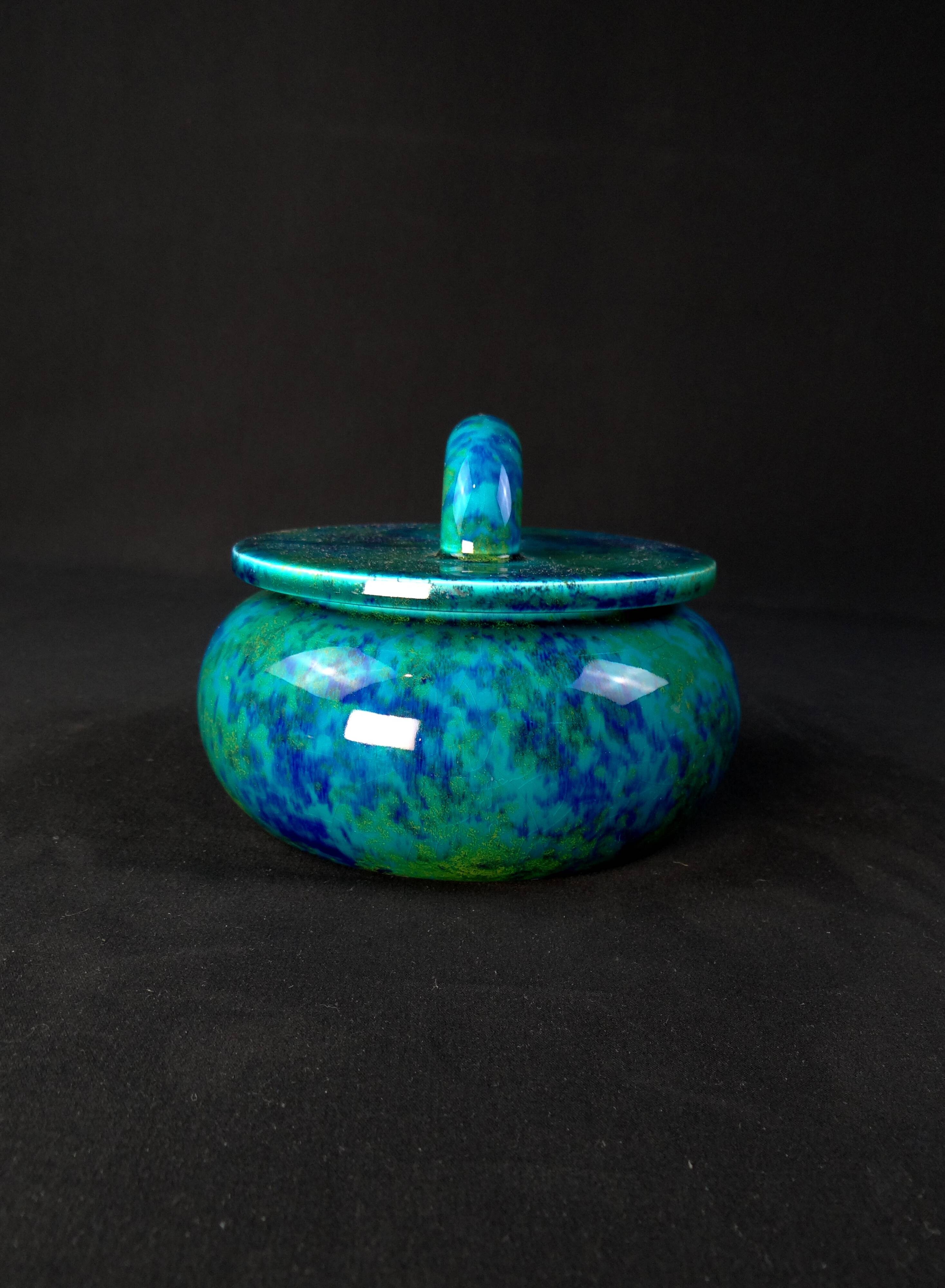 Paul milet (1870-1950) sèvres, turquoise blue bonbonnière, art deco period