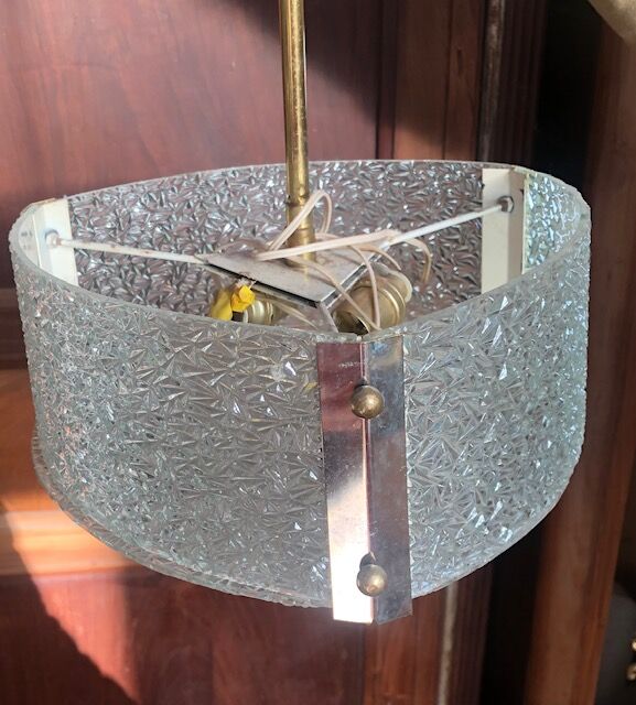 Pendant lamp 1950 glass and gold metal
