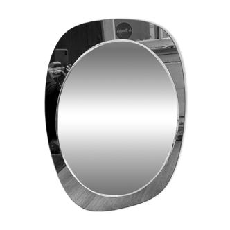 Miroir biseauté, cadre verre fumé, 1970