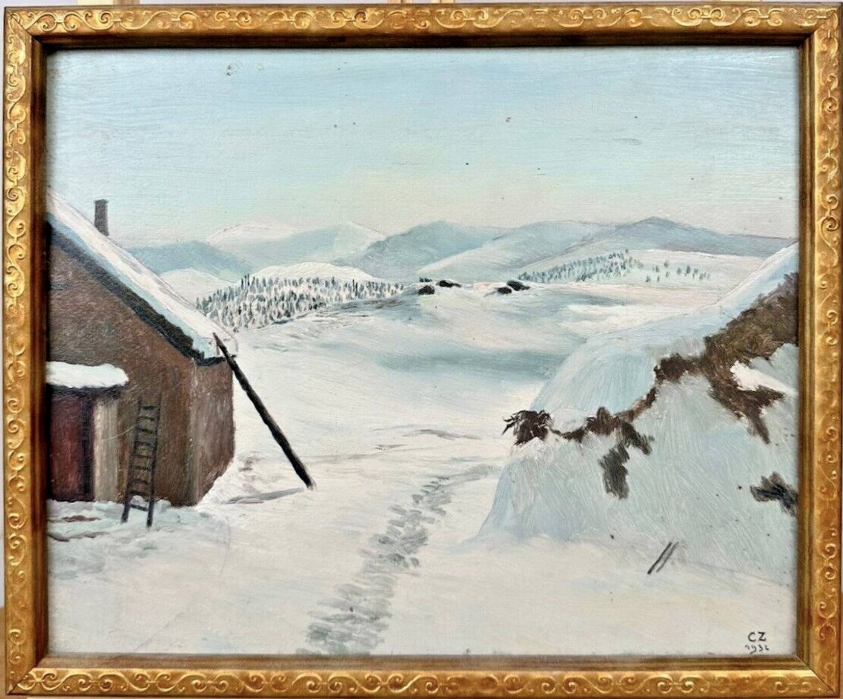 Oil on panel by charles de ziegler mountain chalet (1890-1962)