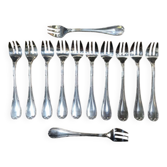 Set of 12 silver-plated oyster forks from Christofle, Rubans model